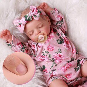 🆕20nch Rosy-Full Vinyl Body Newborn Doll Girl Poseable Limbs with Accessories